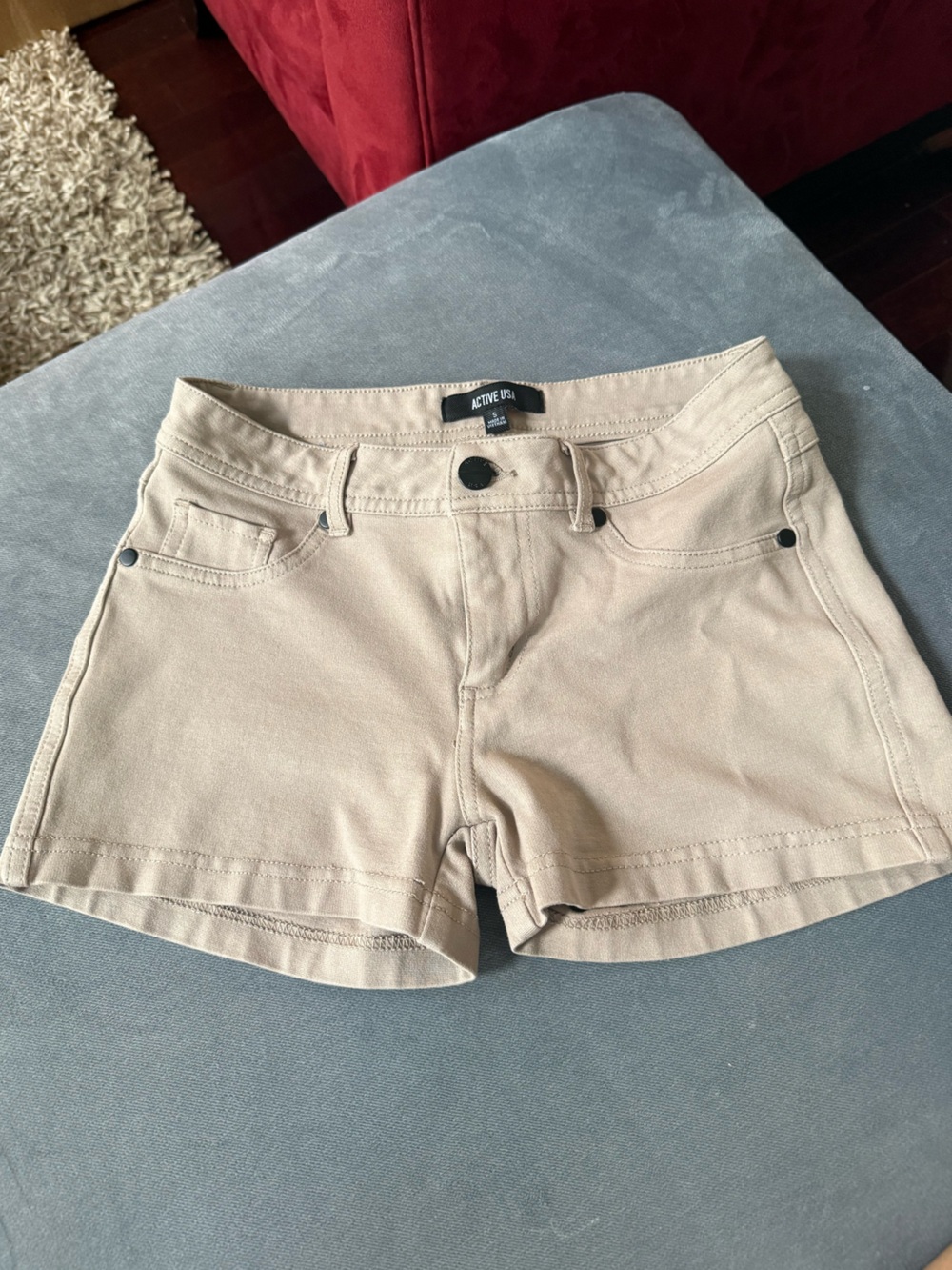 Active USA Women's Beige/Tan Stretch Jean Shorts
